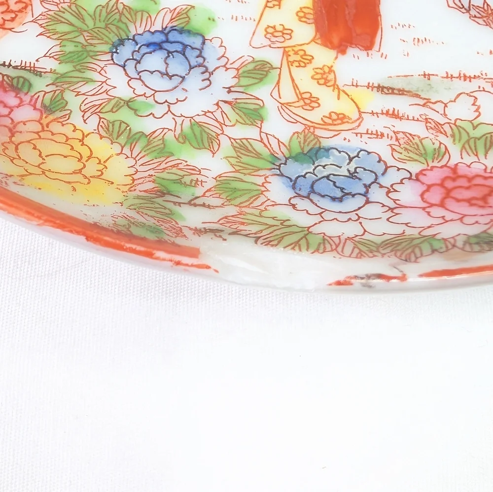 Vintage Japanese Kutani Porcelain Hand Painted Plates Set Of 7